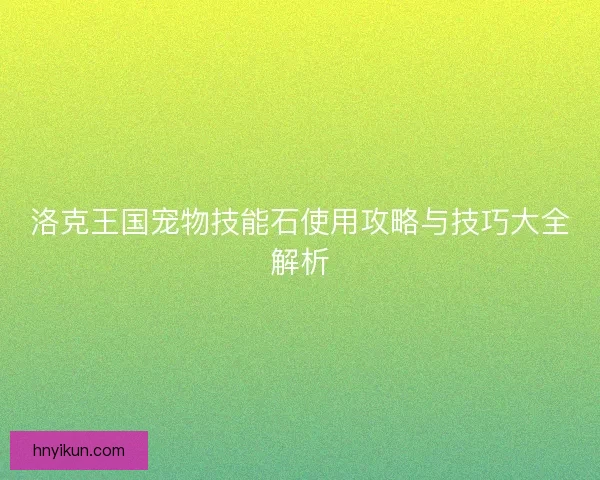 洛克王国宠物技能石使用攻略与技巧大全解析